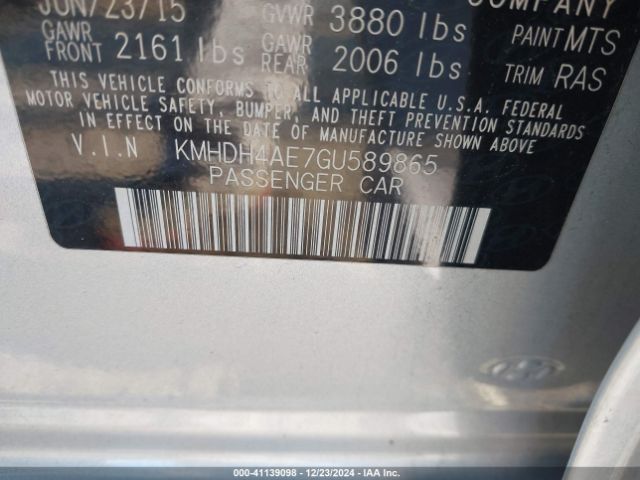KMHDH4AE7GU589865 Hyundai ELANTRA SE