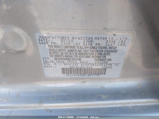 Nissan Versa 1.6 S 2014 3N1CN7AP8EL824795 Image 9