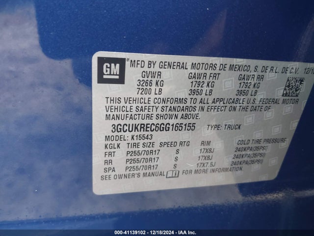 3GCUKREC6GG165155 Chevrolet Silverado 1500 1lt