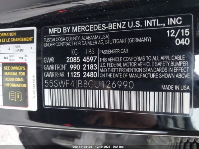 55SWF4JB8GU126990 Mercedes-Benz C-class C 300/luxury/sport