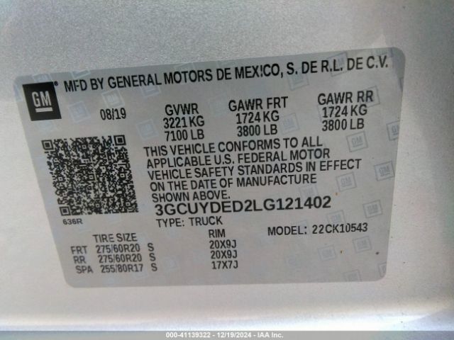 3GCUYDED2LG121402 Chevrolet Silverado 1500 4wd  Short Bed Lt