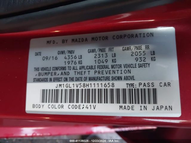 JM1GL1V58H1111658 Mazda Mazda6 Touring