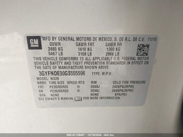 3GYFNDE30GS555596 Cadillac Srx Premium Collection