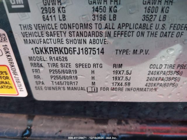 1GKKRRKD6FJ187514 GMC Acadia Slt-1