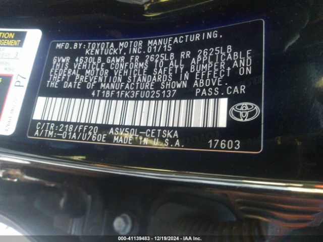 4T1BF1FK3FU025137 Toyota CAMRY SE