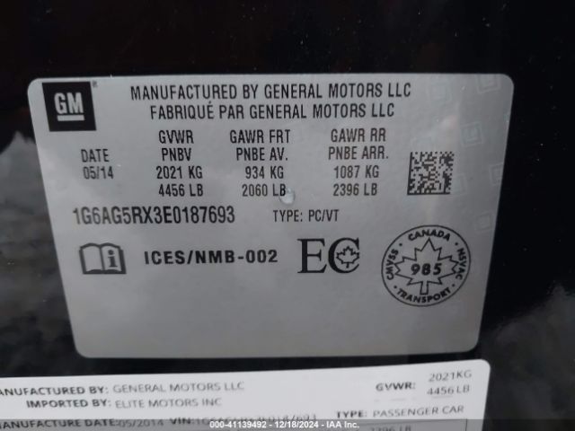 1G6AG5RX3E0187693 Cadillac Ats Standard