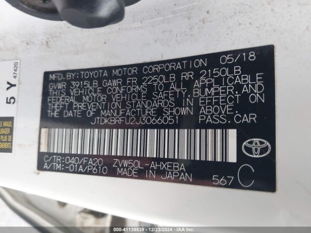 JTDKBRFU2J3066051 Toyota Prius Two