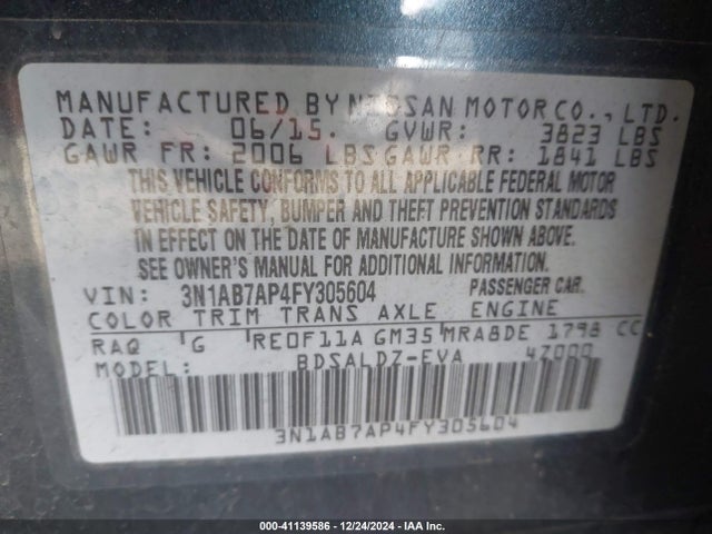 Nissan SENTRA SV 2015 3N1AB7AP4FY305604 Image 9