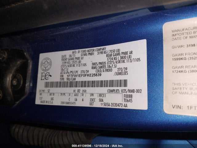 Ford F-150 Xlt 2015 1FTFW1EF0FKE25839 Image 9