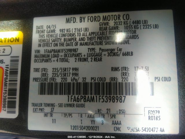 1FA6P8AM1F5398987 Ford Mustang V6