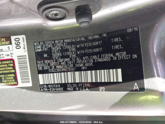 Toyota Sienna L 7 Passenger 2017 5TDZZ3DCXHS778141 Image 9