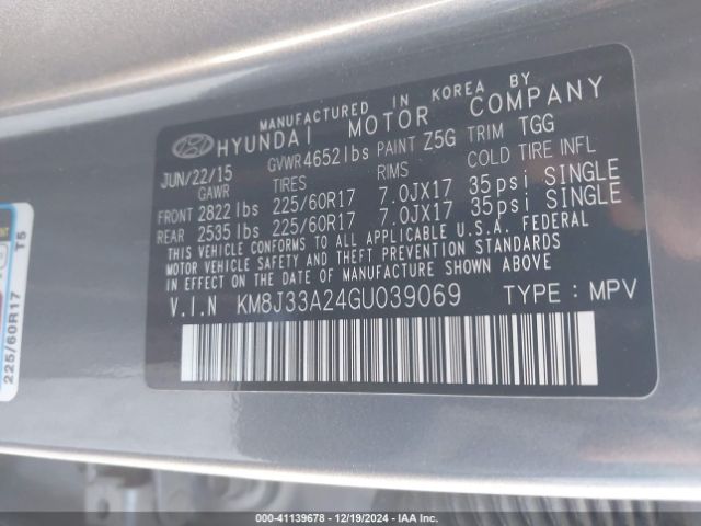 KM8J33A24GU039069 Hyundai Tucson Eco