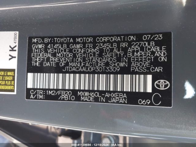 JTDACAAU0P3013309 Toyota Prius Le