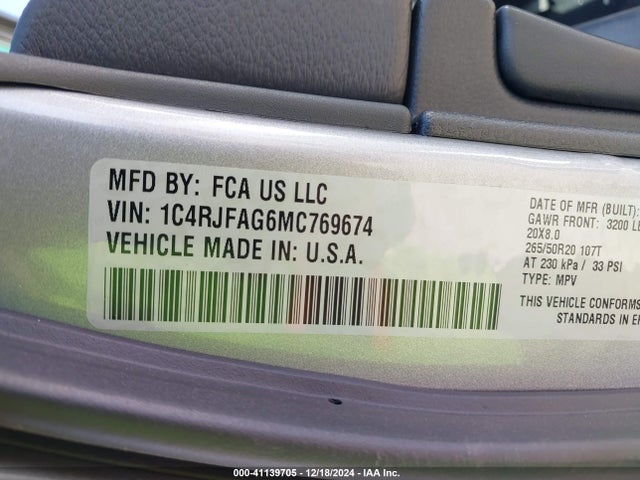 1C4RJFAG6MC769674 Jeep Grand Cherokee Laredo X 4x4