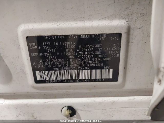 4S4BRBDC2E3242367 Subaru Outback 2.5i Premium