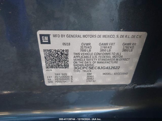 3GCPCSEC8JG412622 Chevrolet Silverado 1500 1lz