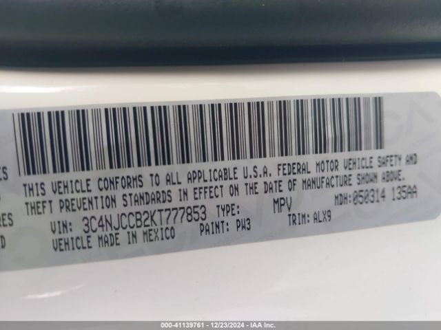 3C4NJCCB2KT777853 Jeep Compass Limited Fwd