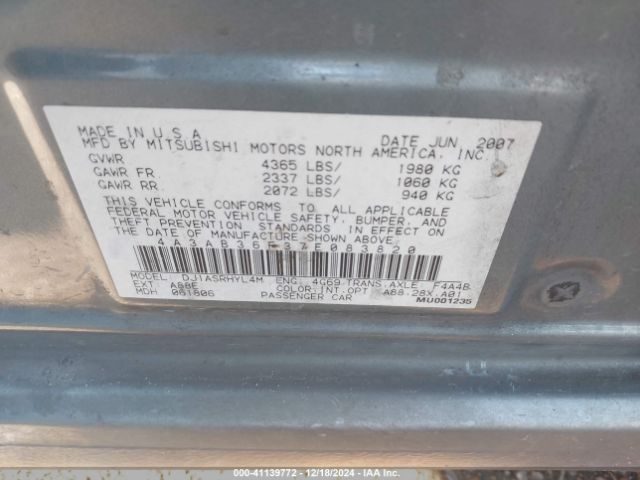 2007 MITSUBISHI GALANT 4A3AB36F37E083820 Photo 8