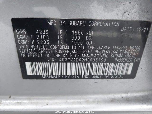 Subaru Impreza Base 2022 4S3GKAB62N3605790 Image 9