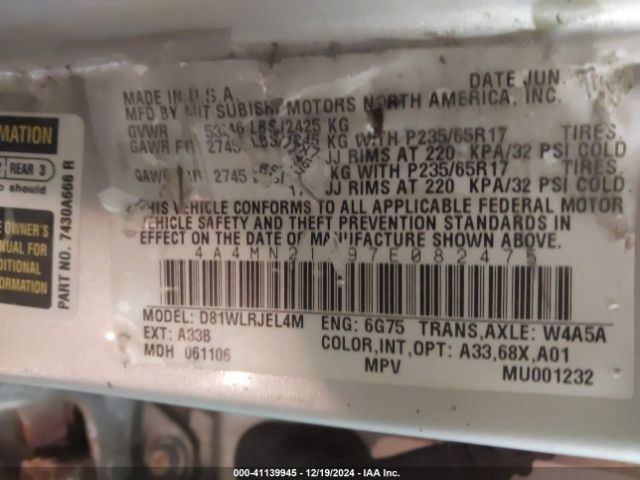 2007 MITSUBISHI ENDEAVOR 4A4MN21S97E082475 Photo 8