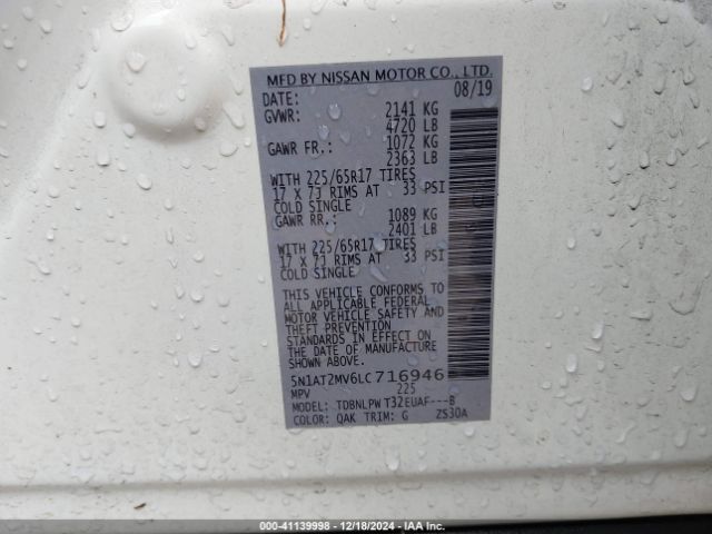 5N1AT2MV6LC716946 Nissan Rogue S Intelligent Awd