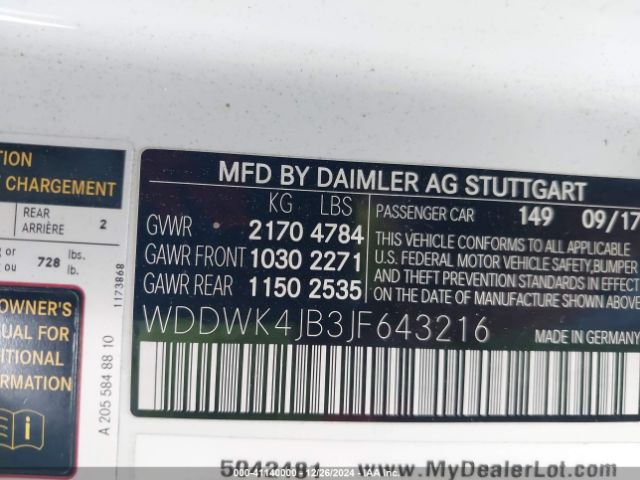 WDDWK4JB3JF643216 Mercedes-Benz C 300