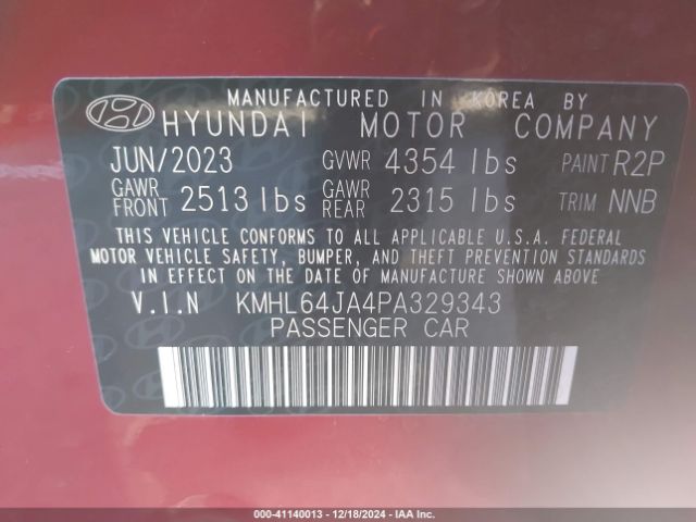 KMHL64JA4PA329343 Hyundai SONATA SEL