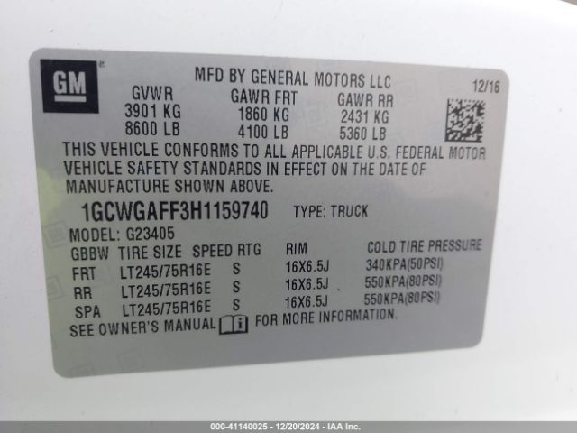 1GCWGAFF3H1159740 Chevrolet Express 2500 Work Van
