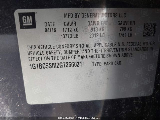 1G1BC5SM2G7266031 Chevrolet Cruze Ls Auto
