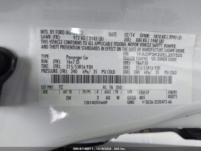 Ford FOCUS SE 2014 1FADP3K22EL257525 Image 9