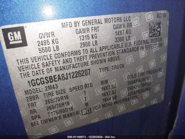 1GCGSBEA8J1226207 Chevrolet Colorado Wt