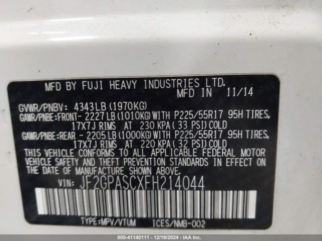 JF2GPASCXFH214044 Subaru Xv Crosstrek 2.0i Limited