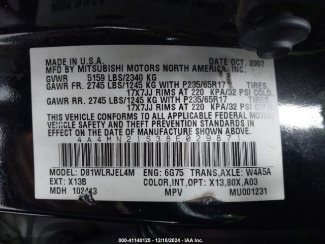 2008 MITSUBISHI ENDEAVOR 4A4MN21S38E029871 Photo 8