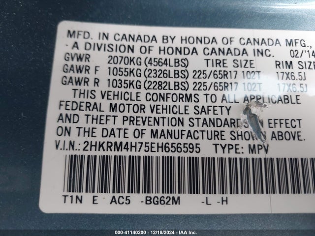 Honda Cr-v Ex-l 2014 2HKRM4H75EH656595 Image 9