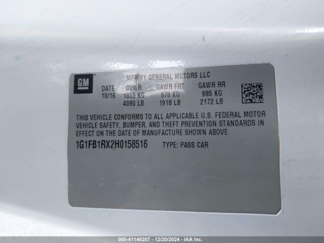 1G1FB1RX2H0158516 Chevrolet Camaro 1lt