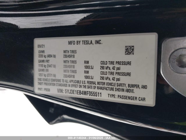 2021 TESLA MODEL 3 5YJ3E1EB4MF055511 Photo 8
