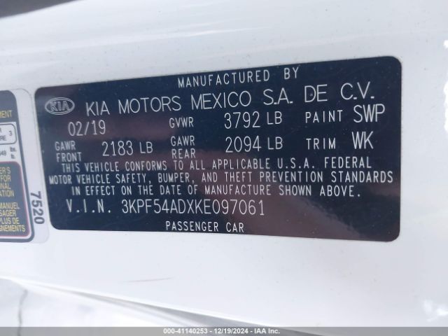 3KPF54ADXKE097061 KIA FORTE EX