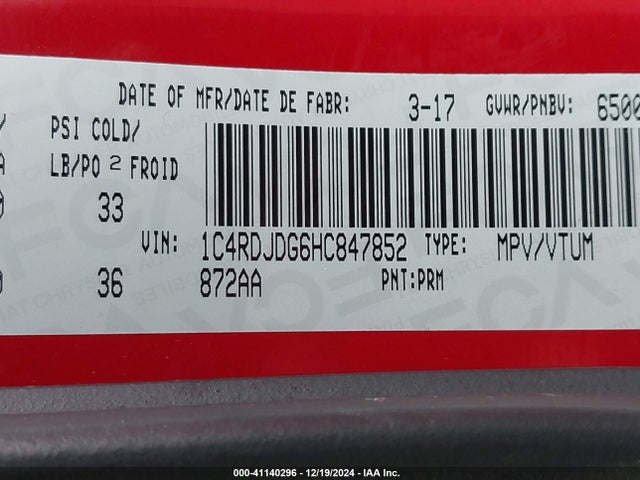 Dodge DURANGO GT 2017 1C4RDJDG6HC847852 Image 9
