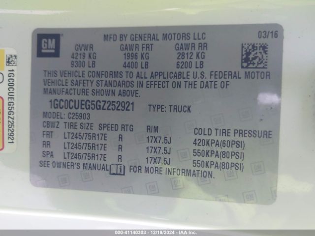 1GC0CUEG5GZ252921 Chevrolet Silverado 2500hd Wt