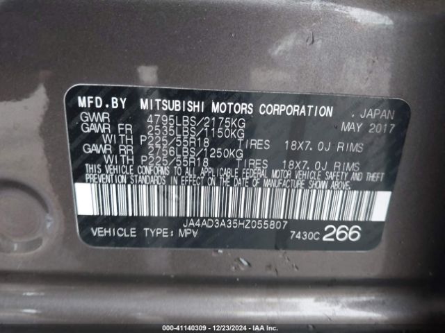 JA4AD3A35HZ055807 Mitsubishi Outlander Se