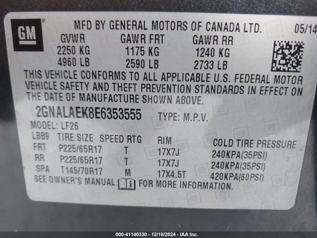 Chevrolet EQUINOX LS 2014 2GNALAEK8E6353555 Image 9