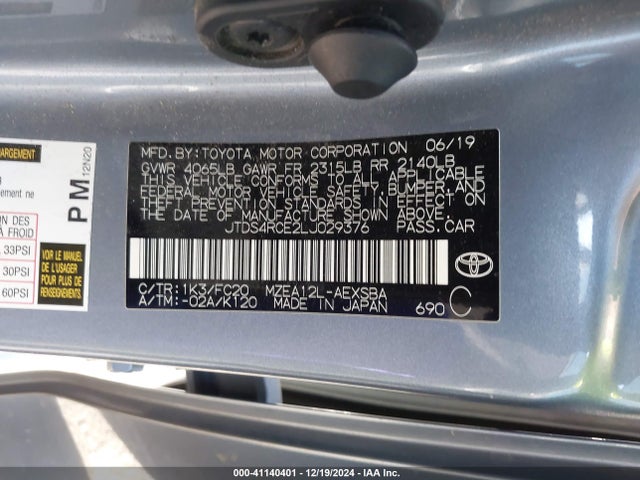 JTDS4RCE2LJ029376 Toyota COROLLA SE