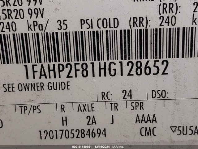 1FAHP2F81HG128652 Ford Taurus Limited