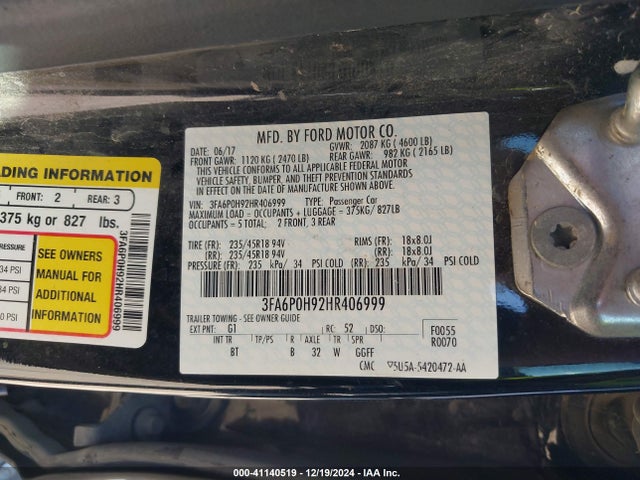 3FA6P0H92HR406999 Ford FUSION SE