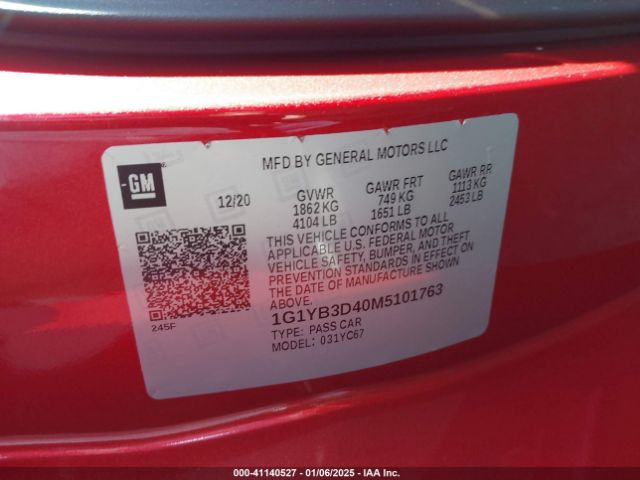 1G1YB3D40M5101763 Chevrolet Corvette Stingray Rwd  2lt