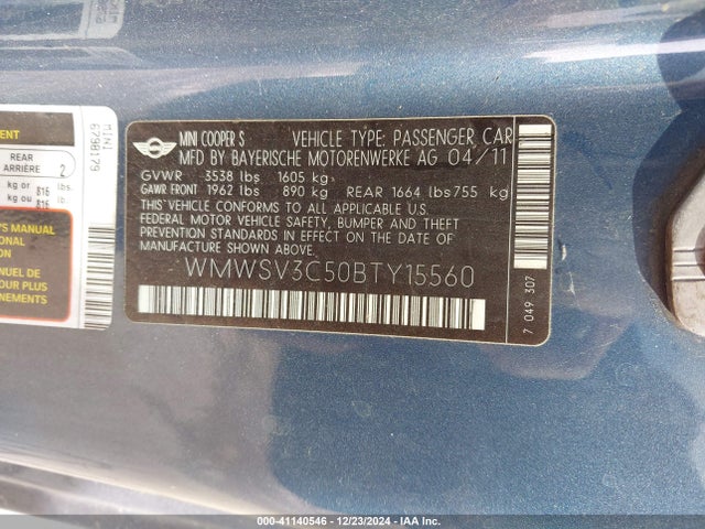 2011 MINI COOPER S WMWSV3C50BTY15560 Photo 8