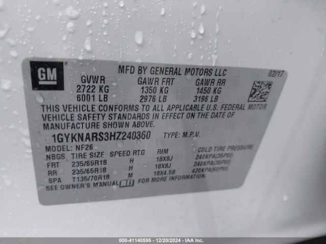 1GYKNARS3HZ240360 Cadillac Xt5 Standard