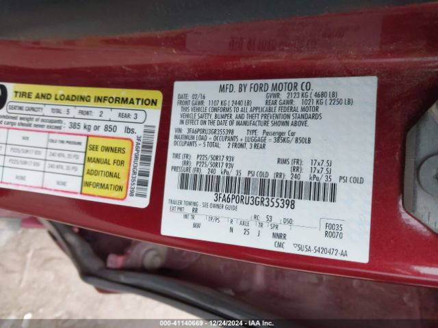 3FA6P0RU3GR355398 Ford Fusion Hybrid Titanium