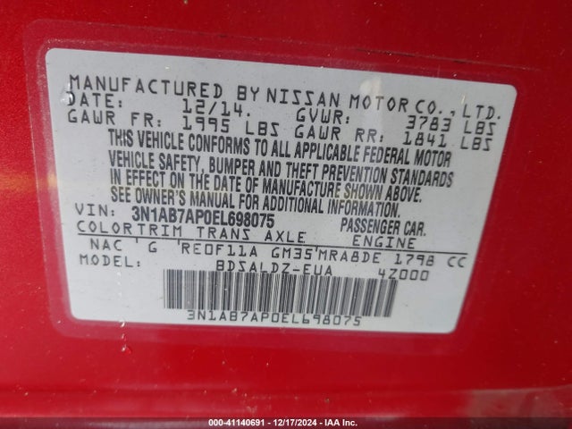 Nissan SENTRA SV 2014 3N1AB7AP0EL698075 Image 9