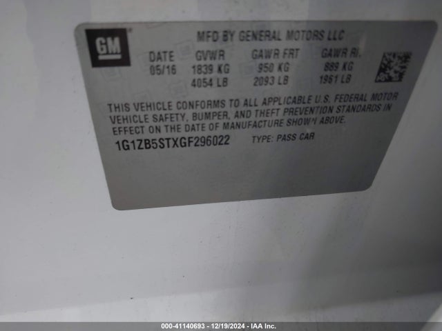 Chevrolet MALIBU LS 2016 1G1ZB5STXGF296022 Image 9